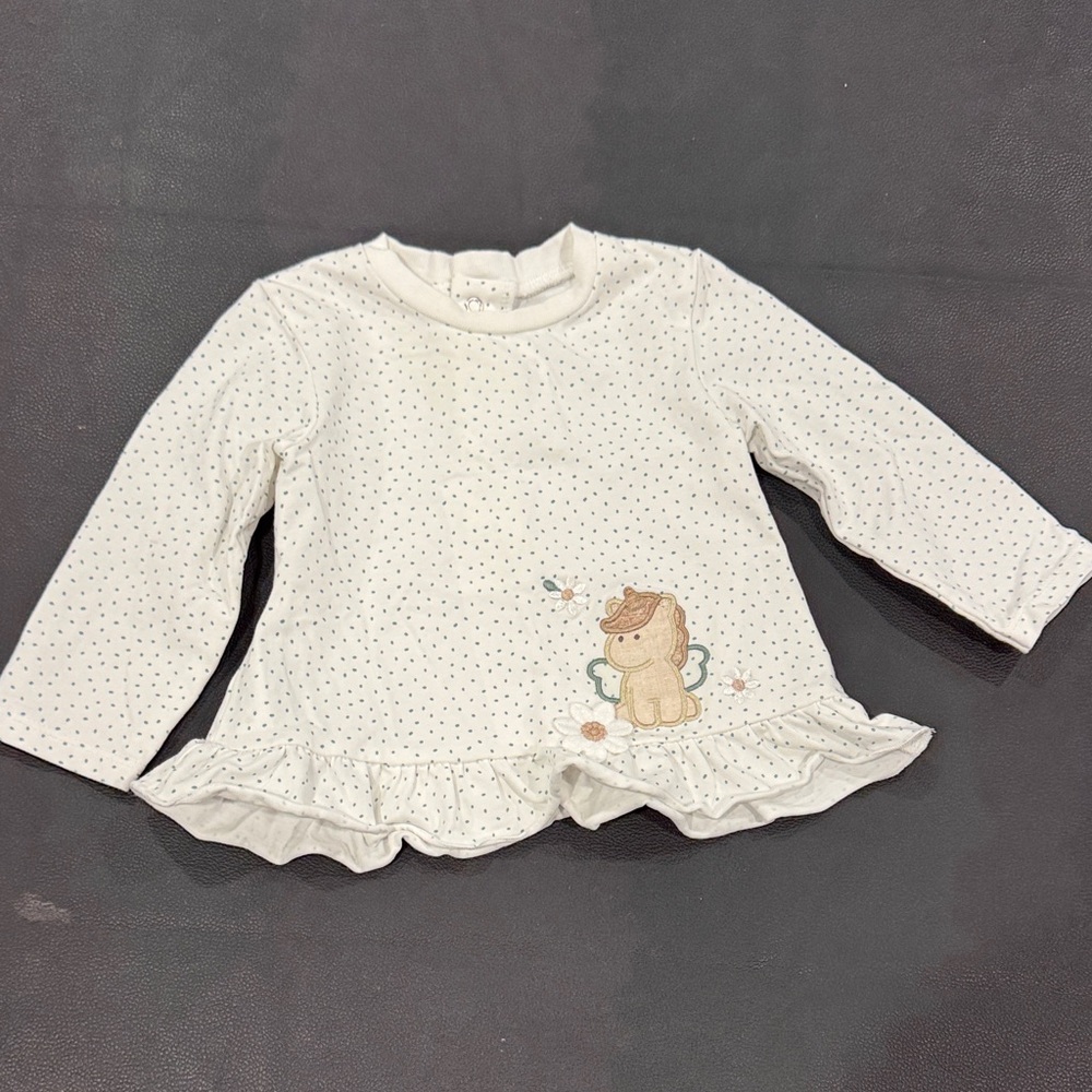 Mayoral White Long Sleeve Shirt with Unicorn and Dots